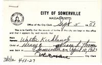 KIRKLAND, Walter W. 'Spraky' - BIRTH Certificate
Somerville, Middlesex, Massachusetts, USA 