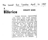 SCHULER, Norman - Keyes Road Paving
Lowell Sun, Page 8, 16 Apr 1957 Lowell, Middlesex, Massachusetts, USA