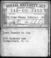SCHULER, William Henry, Jr. - Social Society Card, 5 Dec 1936
Rutherford, New Jersey
